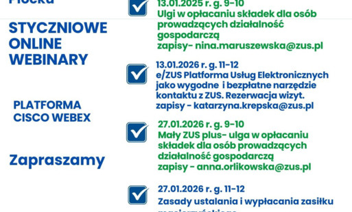 ZUS zaprasza na styczniowe szkolenia on-line
