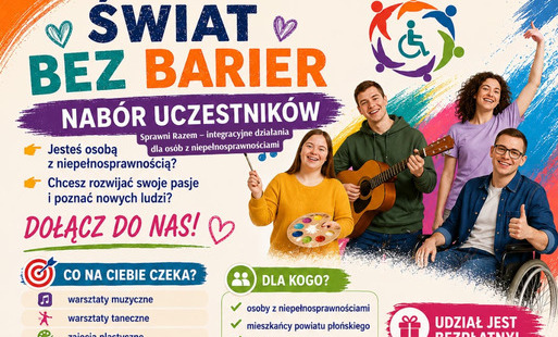 Zdjęcie do ŚWIAT BEZ BARIER - nab&oacute;r uczestnik&oacute;w. Sprawni Razem - integracyjne działania dla os&oacute;b z niepełnosprawnościami