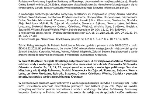 Ważna informacja dot. jakości wody z wodociągu w Szczytnie!